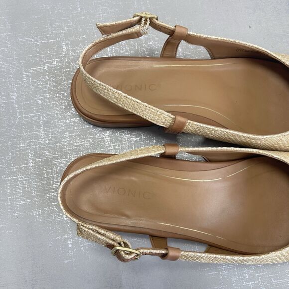 Vionic Petaluma Slingback Flats Raffia Leather Cap Toe Arch Support Shoes 7.5 M - Picture 5 of 14